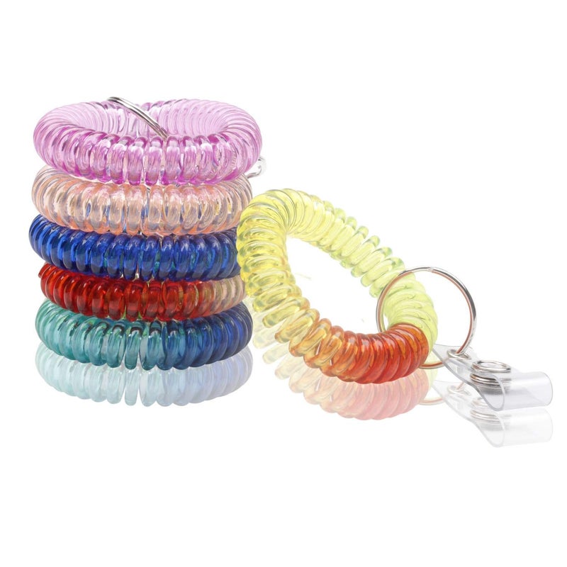 BIHRTC Pack of 6 pcs Colorful Rainbow Gradual Change Colors Flexible Spiral Coil Wristband for Work and Play Premium Elastic Bungee Badge Holder and Key Chain Ring by Specialist ID - Image 1
